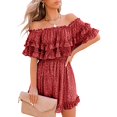 thumbnail image 1 of Women‘s Summer Off Shoulder Dress Pleated Flowy Neck Belt Printed Dress, 1 of 3