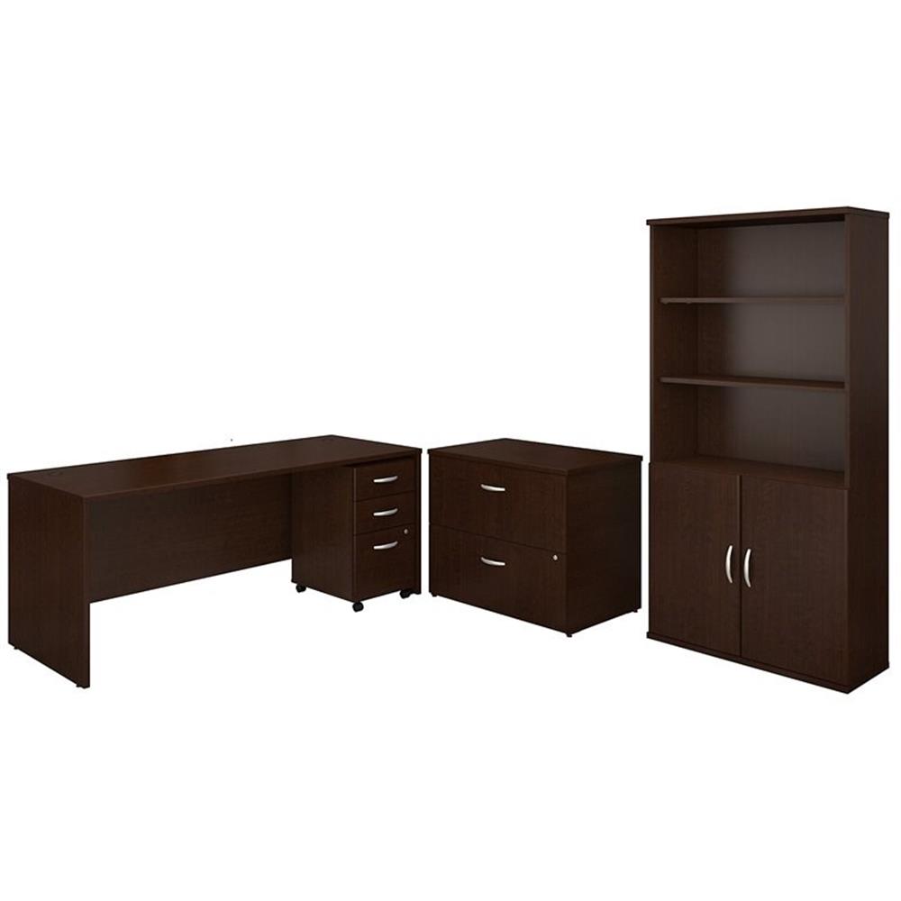 Series C 72"W Office Desk with Bookcase and File Cabinets in Mocha Cherry