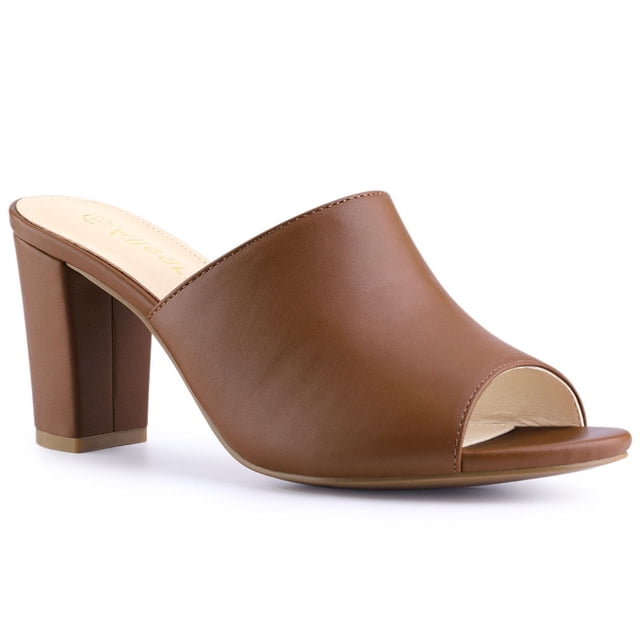 BLISSFUL STEP Sandales Mules à Talon Bloc à Enfiler pour Femme Brun 8