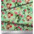 thumbnail image 2 of Soimoi Tissu Vert Moss Georgette Chat, Insectes & Roses Imprimé Fleurs Tissu de Couture BTY 42 Pouces de Large, 2 of 3