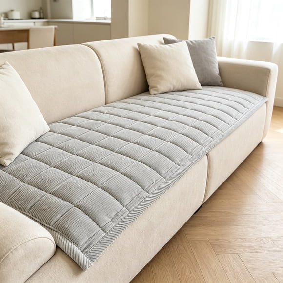 Housse de Coussin de Siège de Sofa Matelassée en Velours Côtelé, Tapis Protecteur de Meuble Antidérapant, Housse de Sofa Lavable Coussin Décoratif pour Canapé Salon Déco Maison