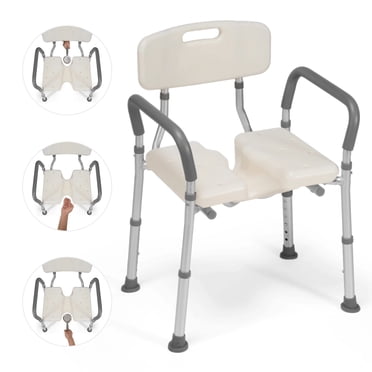 MaxKare Chaise de Douche avec Découpe en Forme de U pour Nettoyage Privé, Tabouret de Douche Hauteur Réglable à 6 Niveaux, Capacité de Charge de 300