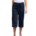 thumbnail image 2 of TIMIFIS Women's Straight Pants Elastic Waist Casual Drawstring Wide Leg Pants Lightweight Capris Solid Pants with Pockets - Spring/Summer, 2 of 6