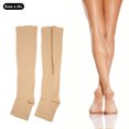 thumbnail image 3 of Bas de Compression, Bas de Compression à Bout Ouvert pour Décompression avec Fermeture Éclair Favorisant la Circulation Sanguine, Jambe Élastique Amincissante en Nylon pour le Sport pour Hommes Couleur Peau, Noir, 3 of 8