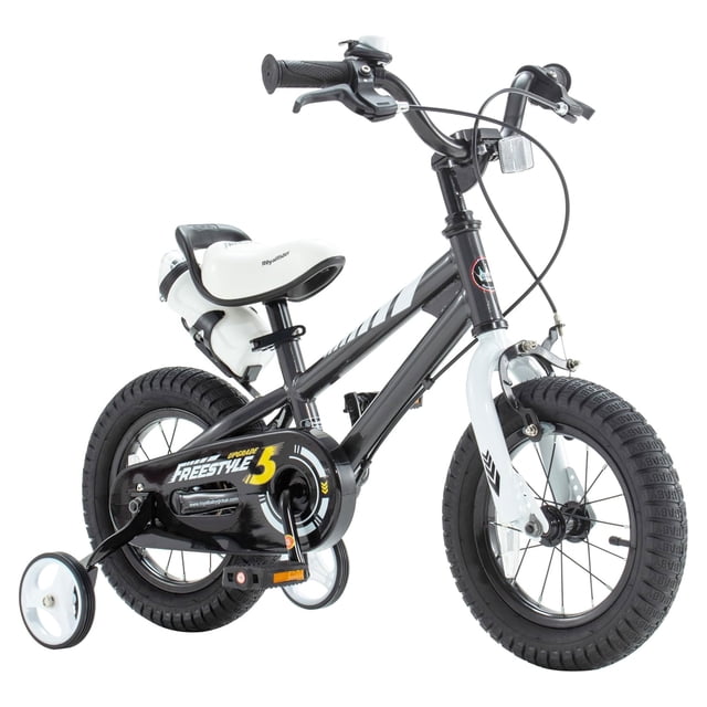 RoyalBaby Vélo pour Enfant Freestyle d'Extérieur avec Roues Stabilisatrices, 16 Pouces, Noir. Vélo pour Enfants Style BMX Conçu pour 4 à 7 Ans, Doté d'Un Cadre en Acier durable, de Guidon Ergonomique et d'Un Siège Confortable. Comprend des Roues Stabilisatrices Jamais Pliées, des Leviers de Frein Orientés vers l'Enfant et Deux Freins à Main pour la Sécurité. Équipé d'Un Porte-Bouteille d'Eau Intégré, de Pédales Antidérapantes et de Pneus Pneumatiques pour la Stabilité. Parfait pour les Jeunes Cyclistes Qui Apprennent à Faire du Vélo