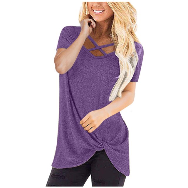 Birdeem T-Shirt Blouse à Manches Courtes à Col en V Uni pour Femmes, Coupe Ample