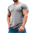 thumbnail image 1 of CHGBMOK Mens T-shirts Solid Color Leisure Button Motion Breathable Short Sleeve Round-Neck Blouses Sizes S-3XL, 1 of 5