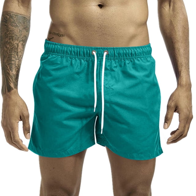 Plebaso Men's Beach Shorts Lightweight Casual Shorts Solid Color Drawstring Summer Shorts with Pockets