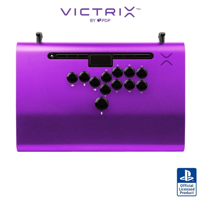 Victrix Pro FS-12 Bâton de Combat d'Arcade Violet avec Boîtier en Aluminium de Qualité Aéronautique, Doté de 8 Boutons d'Action Sanwa Denshi Noirs, d'Un joystick avec Boutons Directionnels de 24 mm, Connectivité USB-C et d'Une Barre de Contrôle pour des Réglages Rapides, compatible avec PS4, PS5 et PC.