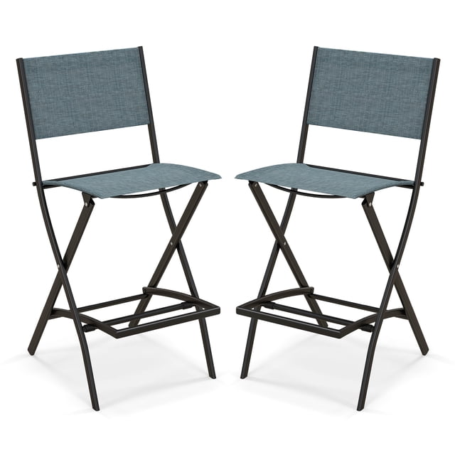 Topbuy Tabourets de Bar d'Extérieur Pliants - Ensemble de 2, Bleu