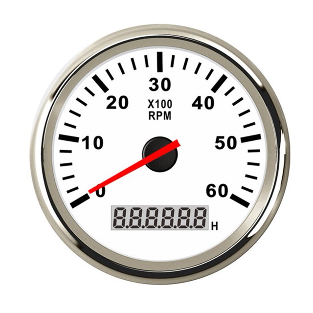 Car Boat Tachometer Gauge LCD Hour Meter 0-3000 4000 6000 RPM Tacho Sensor Marine Tacho Meters 12V/24V Red Backlight ,Easy to Calibrate