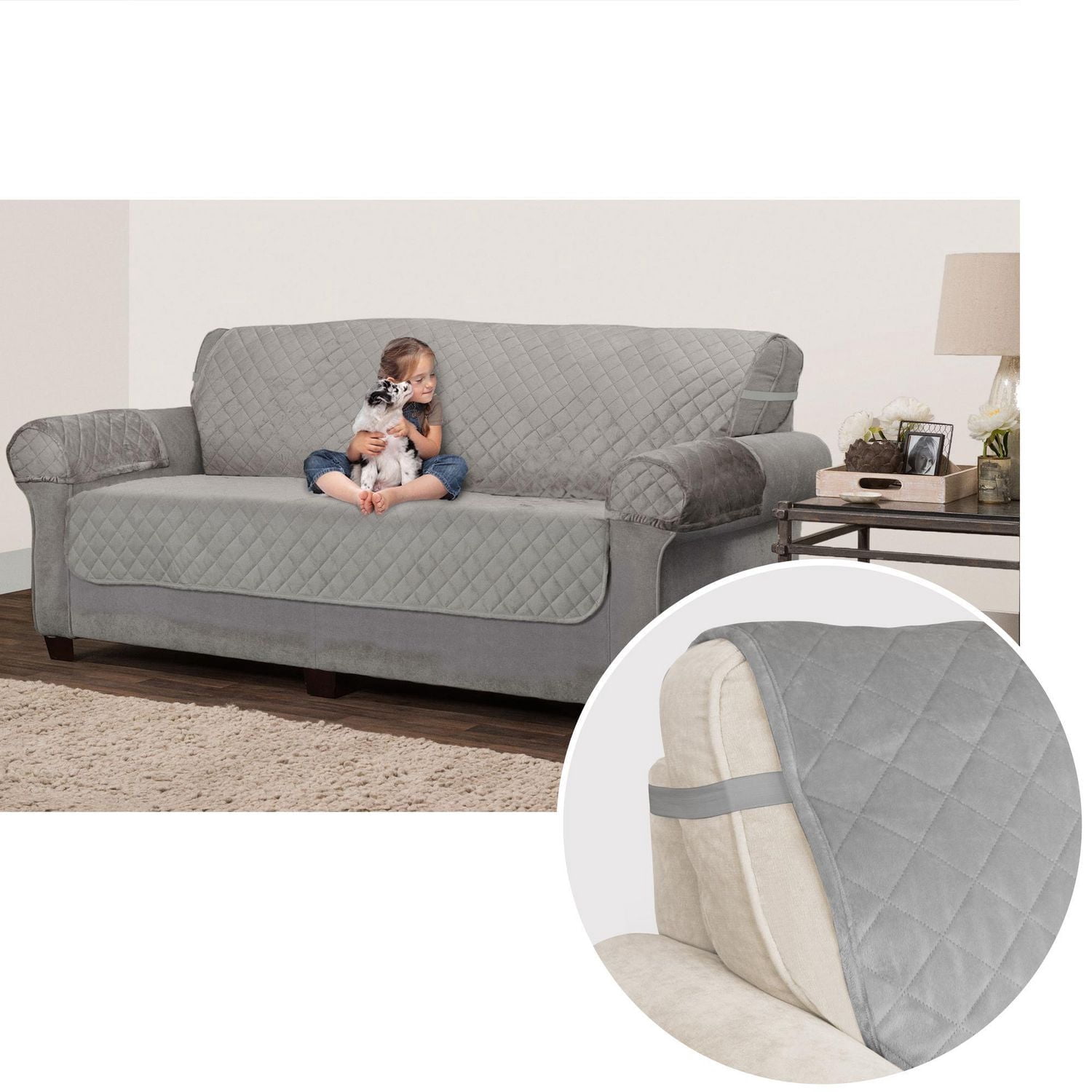 Housse de canapé en tissu SmartFit, 3 pièces, pour chiens/chats, gris