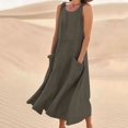 thumbnail image 1 of Jsaierl Robes d'Été pour Femmes 2024 Robe Sans Manches en Coton et Lin Robe Décontractée de Couleur Unie Robe à Col en V Coupe Ample Longues Robes, 1 of 5
