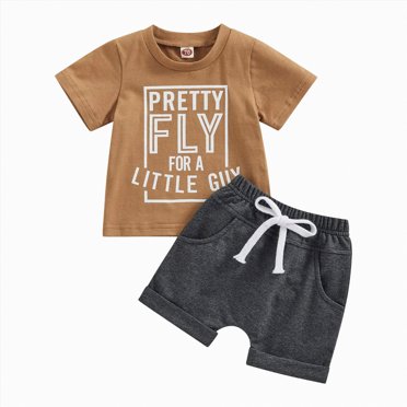 Gubotare Baby Boy Clothes Summer Infant Kids Toddler Baby Boy Summer Outfit Short Sleeve T-Shirt Tops and Shorts 2Pcs Clothes Set 18 24 Months (Brown,18-24 Months)