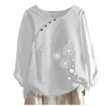 thumbnail image 1 of CHUANK Hauts pour Femmes en Solde à Moins de 10$ Hauts Décontractés Printemps Été Manches Longues en Coton Lin Imprimé Graphique Pissenlit Col Rond Blouses Vintage Grande Taille, 1 of 4