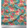 thumbnail image 1 of Soimoi Modal Satin Fabric Check,Leaves & Rose Floral Decor Fabric Printed Yard 42 Inch Wide, 1 of 3