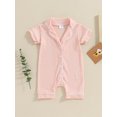 thumbnail image 2 of xiaxaixu Baby Boys Girls Jumpsuits Short Sleeve Lapel Collar Button Down Textured Rompers Newborn Pajamas, 2 of 8