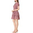 thumbnail image 4 of INSPIRE CHIC Women's Tie Neck Ruched Sleeve Elastic Waist A-Line Double Layers Ruffle Hem Short Dress S Muted Purple, 4 of 7