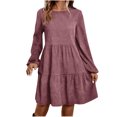thumbnail image 1 of Wdfiry Wome's Fall Dress Puff Long Sleeve Pullover Dress Solid Color Casual Tunic Ruffled Hem Dresses, 1 of 5