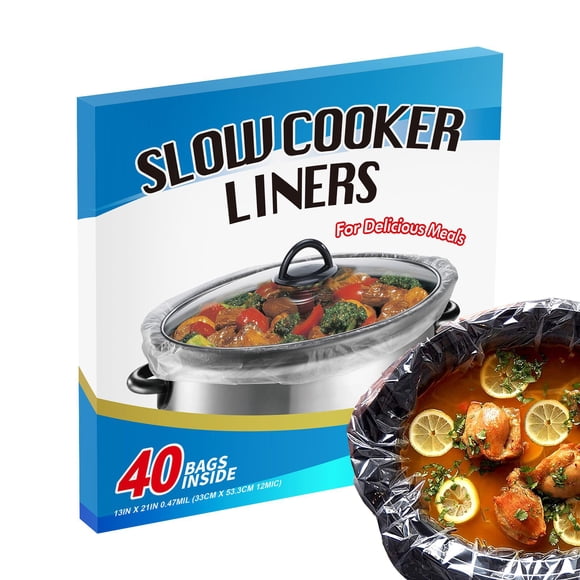 Grands Doublures pour Mijoteuse (40 Doublures), Doublures de Casserole 13 Pouces X 21 Pouces pour 3 à 8 Pintes, Sacs de Cuisson Jetables Adaptés aux Casseroles Ovales et Rondes, Sans BPA (13 Pouces X 21 Pouces)