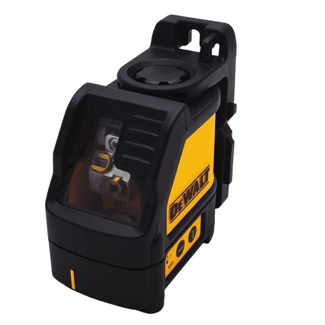 DEWALT DW088CG Cross Line Laser Green with a durable over-molded housing and patented integrated magnetic bracket. This measuring tool projects bright green horizontal and vertical laser lines for enhanced visibility and range, ideal for leveling and layout applications. Features full-time pulse mode for detector compatibility and a 165 ft range.