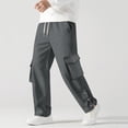 thumbnail image 2 of Lovzfmll Men's Solid Color Slit Hem Cargo Sweatpants, Elastic Drawstring Waist, Straight-Leg for Modern Style Dark Gray, 3XL, 2 of 5