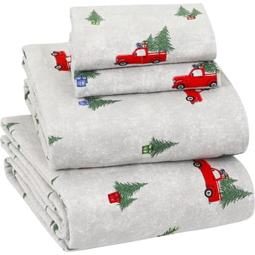 Enviohome 100% Cotton Twin XL Sheet Set , 160 GSM Soft and Cozy Flannel Deep Pocket Bed Sheets - Truck And Tree