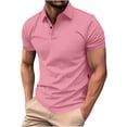 thumbnail image 3 of HVOBTTY Mens Summer Soft Versatile Pullover Casual Fashion Solid Color Collared Short Sleeve Loose Breathable Daily Base Layer Tops Pink, XXL, 3 of 5