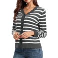 thumbnail image 2 of Women Cardigan Sweaters Long Sleeve Casual Light-Weight Button Down V-Neck Fall Sweater Grey Stripes M, 2 of 9