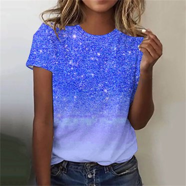 EGNMCR T-Shirts pour Femmes T-Shirt Décontracté pour Femme à Imprimé Cristal Scintillant, Col Rond, Manches Courtes