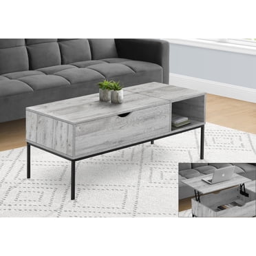 Monarch Specialties Coffee Table, 42" L, Rectangular, Cocktail, Lift-top, Grey, Black Metal, Contemporary, Modern