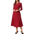 thumbnail image 2 of INSPIRE CHIC Robe de Travail pour Femme Ligne A Manches 3/4 Robe Midi Élégante TG Rouge, 2 of 6