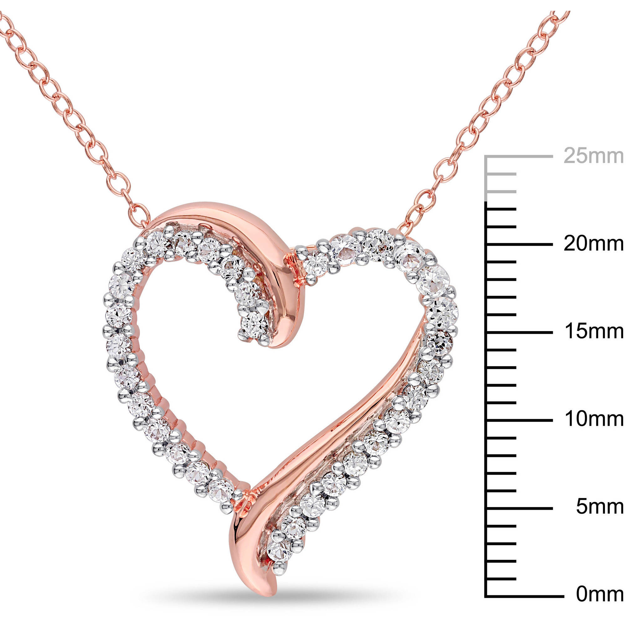 Pendentif en forme de cœur Miabella avec 0.75 carat de saphir blanc synthétique en argent sterling plaqué rose, 18"