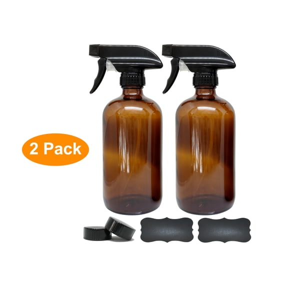 2 Pack - 16oz Amber Glass Spray Bottle – Amber Spray Bottle has UV Protection - Glass Spray Bottles for Essential Oils - Dark Glass Spray Bottles for Cleaning Solutions
