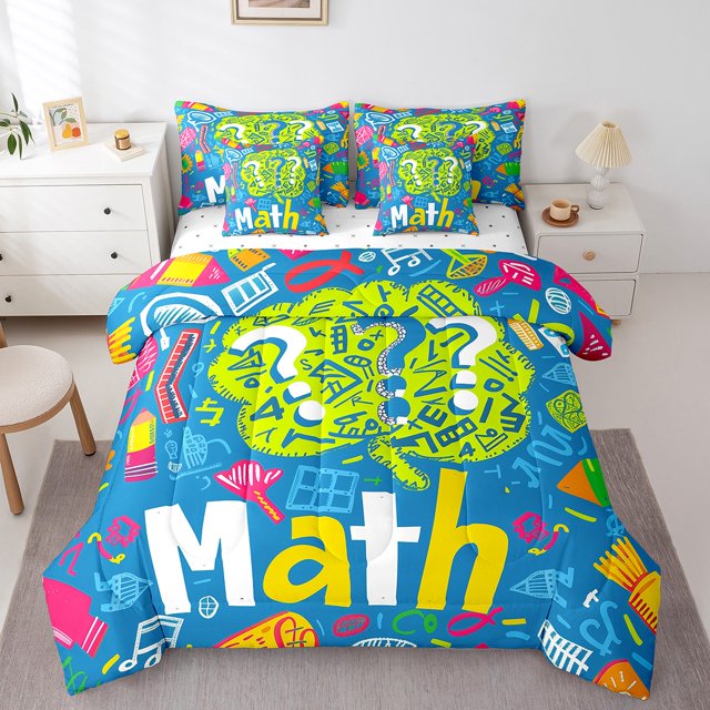 YST Kids Math Equation Comforter Set King Mathematics Formula Biology Bedding Set With Sheets For Boys Girls Math Geometry Science Bed In A Bag 7 Piece Educational Reversible Bed Set
