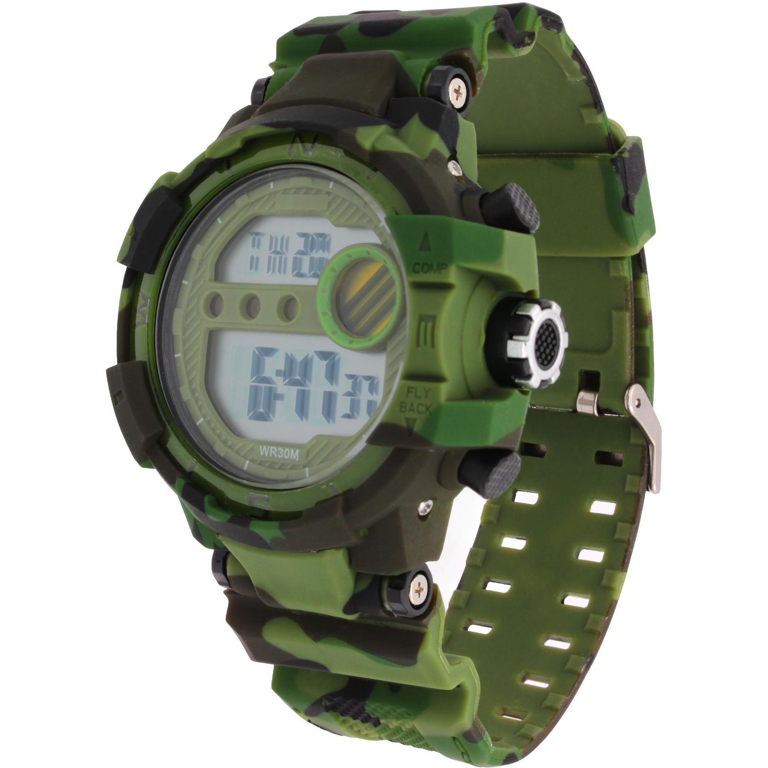 Military-Style Digital Sports Watch with green Dial