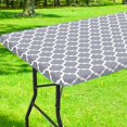 thumbnail image 1 of LAICAIW Elastic Fitted Vinyl Tablecloth, 30'' x 48'' Flannel Backing Rectangle Table Cover for 4ft Folding Table, Waterproof Wipeable Table Cloth for Outdoor Picnic Camping Parties, Grey Moroccan, 1 of 7