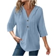 thumbnail image 1 of Chandail à Capuchon Décontracté pour Femmes avec Col en V, devant à Boutons, Capuchon à Cordon et Manches 3/4 - Tenue de Printemps Été, 1 of 9