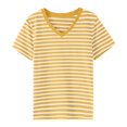 thumbnail image 4 of Women's Striped Retro Top Korean Style Full Loose Round Neck Short Sleeve Design Sense Color Contrast T Shirt, 4 of 4