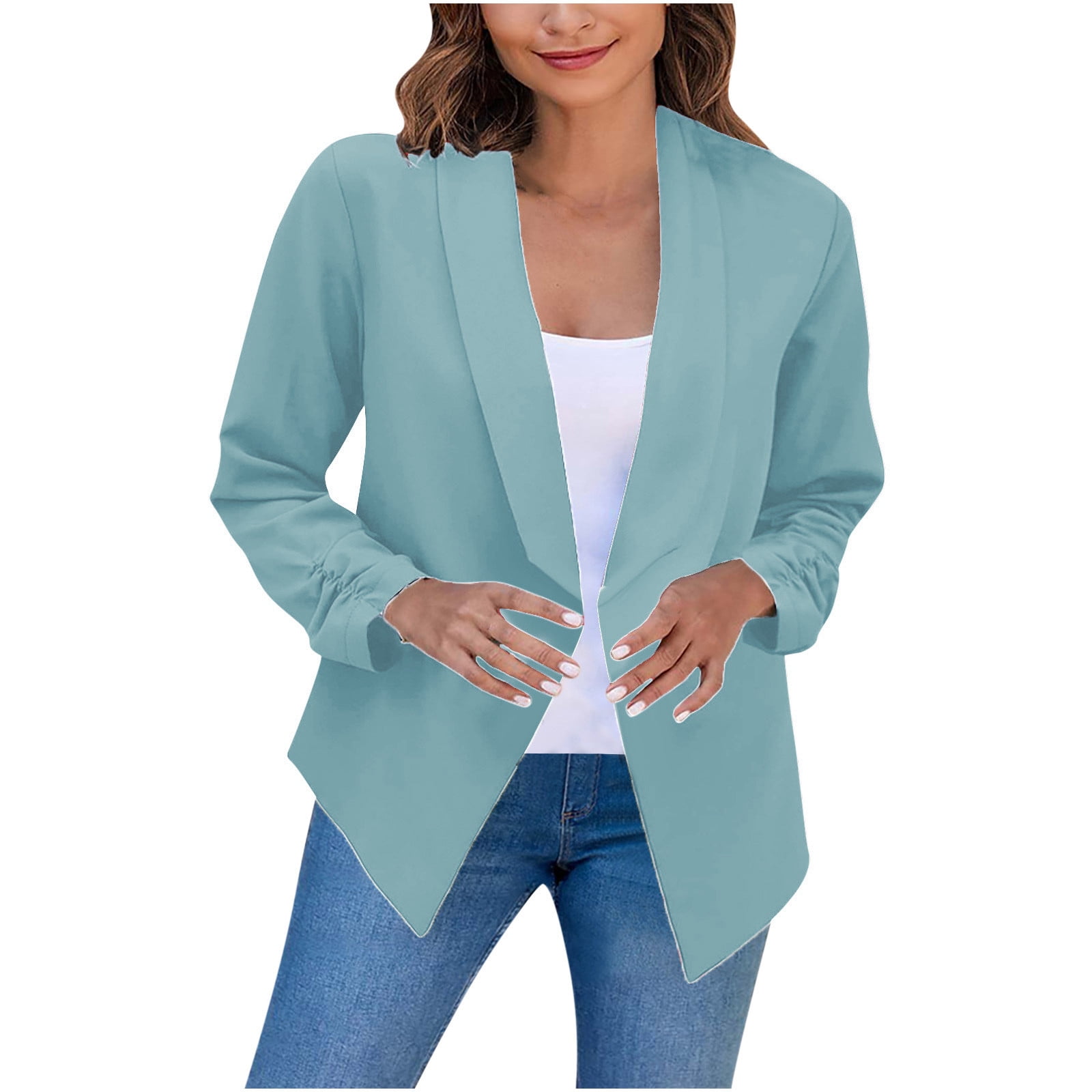 Yuyuzo Cropped Blazer for Women Long Sleeve Lapel Collar Open Front Jackets Solid Color Fall Suit