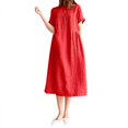 thumbnail image 1 of 2025 Robe Mi-Longue à Col Rond pour Femmes, Manches Courtes, Couleur Unie, Coupe Ample, Robe Midi d'Été pour Femmes, Ajustée, Mi-Longue, 1 of 5