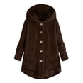 thumbnail image 2 of Qertyioot Women Plus Size Button Plush Tops Hooded Loose Cardigan Wool Coat Winter Jacket, 2 of 4
