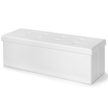 Costway 43 Inches Folding Storage Ottoman Bench Foot Rest Stool with Side Pocket White