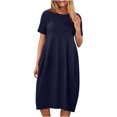 thumbnail image 2 of Penkiiy Robe Midi d'Été pour Femme, Décontractée, Ample, Col Rond, Manches Courtes, T-Shirt, Robe Soleil avec Poches, 2TG, Bleu Marine, 2 of 6