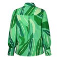 thumbnail image 4 of IROINID Dégagement Femmes Long Sleeve V-Cou Shirts Été Imprimer Bouton Rabattable Col Tops Blouse Pull-Over, Menthe Green, 4 of 7