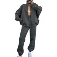 thumbnail image 1 of Innerwin Two Piece Outfit Long Sleeve Women Sweatsuits Jogging Solid Color Casual Tracksuit Sets Dark Gray M, 1 of 8