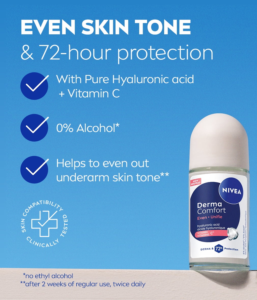 NIVEA Derma Comfort Unifie, antisudorifique en bille, protection 72 heures, 50 ml