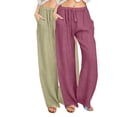 thumbnail image 1 of GigrtiJin 2 Pack Womens Lounge Long Pants Solid Color Drawstring Elastic Wasit Wide Leg Pants with Pocket Trendy Lounge Pants, 1 of 7