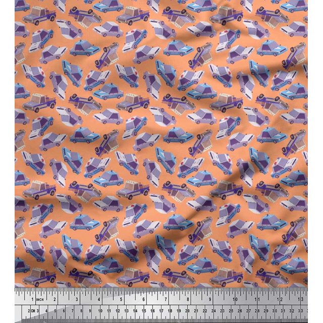 Soimoi Cotton Poplin Fabric Car Transport Print Fabric by The Yard 56 Inch Wide
