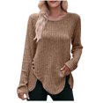 thumbnail image 1 of Timegard Tops for Women Ribbed Long Sleeve Scoop Neck Button Pullover Fall Casual Loose Tops Sweater, 1 of 5